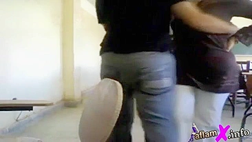 Brave Arab student girl fucked on chair on hidden camera