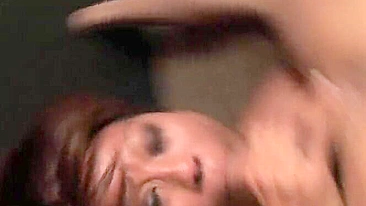 Hard cock intrudes into Asian woman's deep throat and finishes her conversation