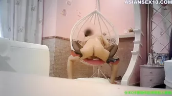 Teen Chinese girl in pantyhose and her boyfriend enjoy fucking on camera