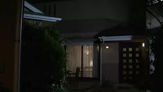 Japanese housewife sucks guest's penis on the porch while husband is inside