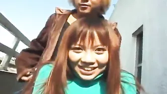 Asian pornstar lets male lick nipples and finger hairy pussy