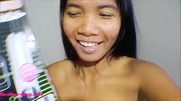 Pregnant Thai slut sucks cameraguy's dick after shower