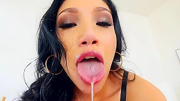 Awesome deepthroat blowjob and balls licking by Japanese slut