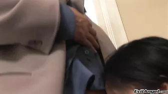 Threesome love hits Asian woman and two raunchy fuckers