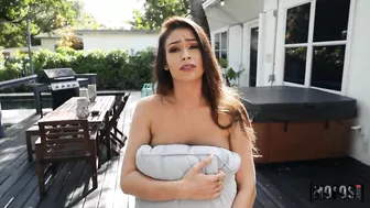 Guy is spying on hot neighbor girl and finds out she is left horny by her busy man