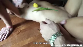 Two Czech bitches gangbanged by many horny strangers and poured with champaign