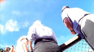 Smart and skilled voyeur films exciting upskirt scene with some amateur ladies during the air show