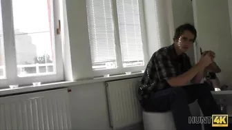 Groom watches his blonde bride Ria Sunn having sex with a stranger because they need money for wedding