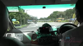 After walk in Indonesian park, babe jerks cameraguy's dick off till he cums on her feet in hotel room