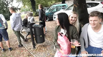 Two young Czech couples get out of the car to enjoy outdoor foursome sex