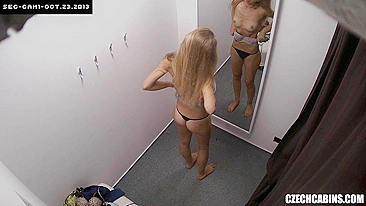 Skinny girl from Czech doesn't know about hidden camera in dressing room of clothing store