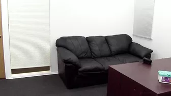 Brunette chick answers agent's questions and gets her ass fucked