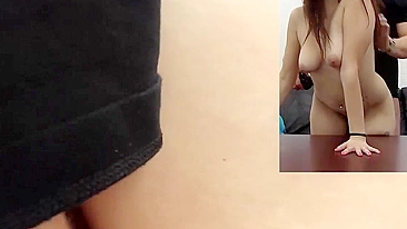 Agent fucked college girl and asked to push creampie out of vagina