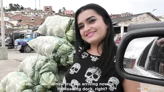 Restaurant worker and his friend fuck hot Latina seller outdoors