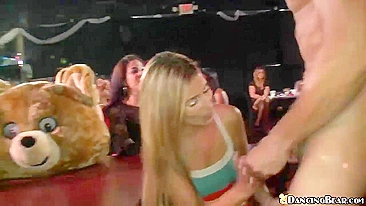 Young girl fucked by stripper in front of her friends on table