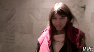 Real blowjob in toilet by shameless Czech girl in POV porn vid