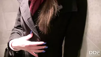 Real blowjob in toilet by shameless Czech girl in POV porn vid