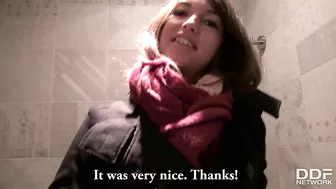 Real blowjob in toilet by shameless Czech girl in POV porn vid