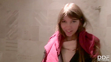 Real blowjob in toilet by shameless Czech girl in POV porn vid