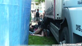 Czech redhead fucked under truck to the sounds of rock music