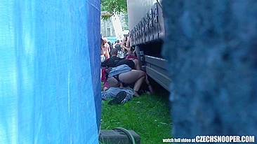 Czech redhead fucked under truck to the sounds of rock music