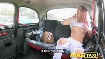 Redhead climbs in fake taxi and gets fucked by car driver