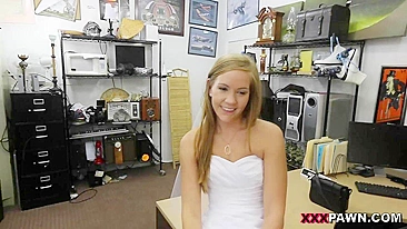Bad young bride with hot ass looks happy fucking in pawn shop