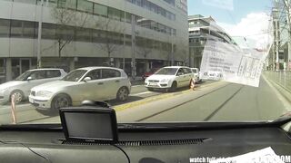 Young taxi driver fucks pretty blonde chick in his car