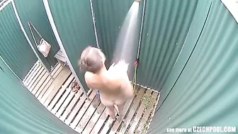 Czech girl takes shower in cabin where is installed hidden cam