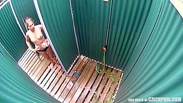 Czech girl takes shower in cabin where is installed hidden cam