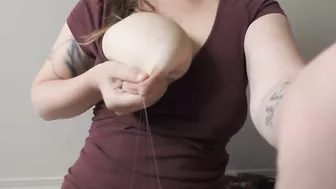 Playful woman milks massive natural on amateur camera