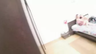 Modest girl surrounded by three lads gives them blowjob