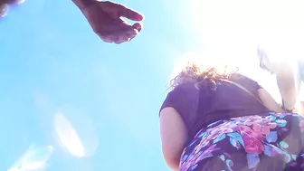 Friend films random girl's booties under skirts outdoors