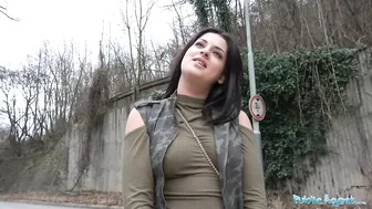 Brunette lets pickup artist fuck her for cash in public Brunette lets pickup artist fuck her for cash in public