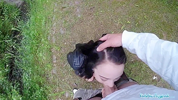 Guy with camera fucks hot brunette and creampies her outdoors