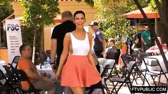 Gorgeous babe with awesome body flashes tits and panties