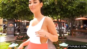 Gorgeous babe with awesome body flashes tits and panties