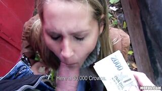 Girl is a little bit nervous but still gives stranger blowjob for cash