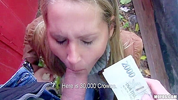 Girl is a little bit nervous but still gives stranger blowjob for cash
