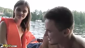 Two Russian guys swung boat fucking cute brunette together Two Russian guys swung boat fucking cute brunette together