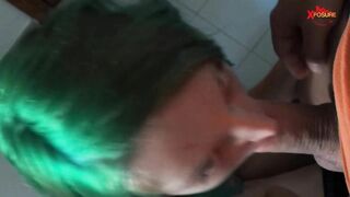 Bearded man fucks alt girl with green hair in amateur video