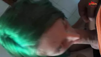 Bearded man fucks alt girl with green hair in amateur video