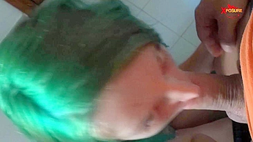 Bearded man fucks alt girl with green hair in amateur video