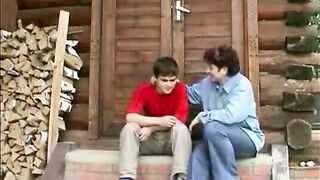 Short-haired mom tempts young son into incest affair inside house