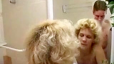 Blond mom joins horny son in the bathroom to have incest encounter