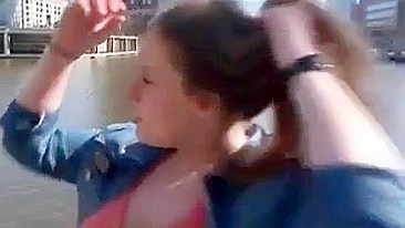 Busty mom flashes tits outdoors and has incest sex with son at home