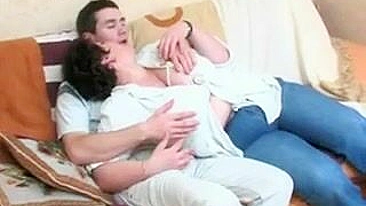 Guy is very tired but the dark-haired mom manages to have incest sex