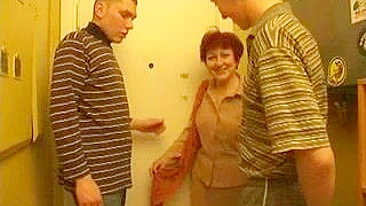 Lechers drag neighbor's mom into the apartment for incest blowjob