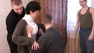 Guy turns into incest fucker and has group sex with the brunette mom