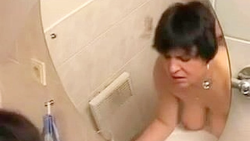 Guy overcomes excitement by incest sex with mom in the bathroom
